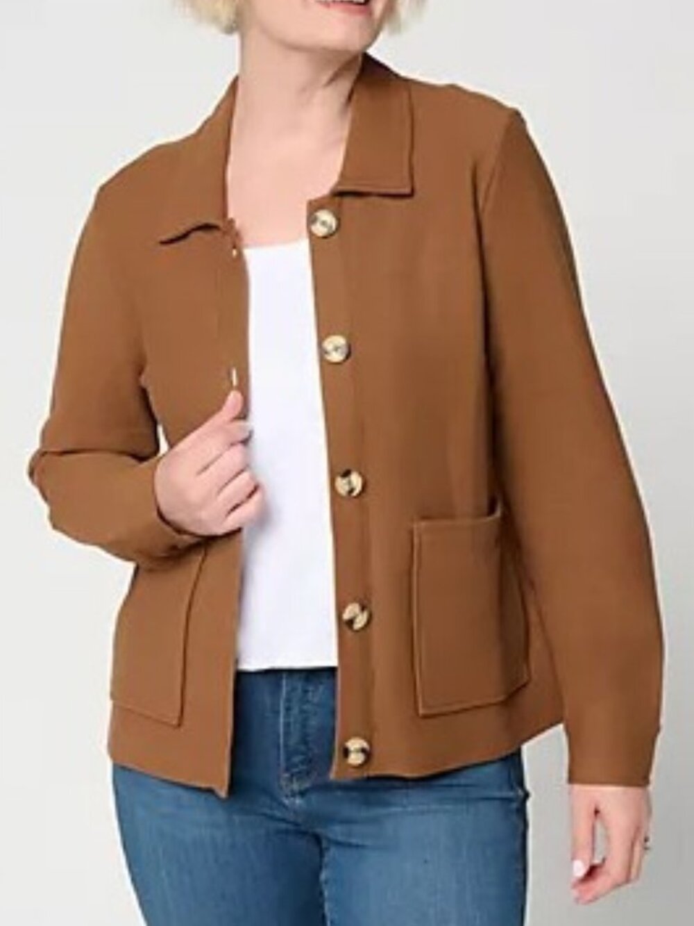 Denim & Co. Knit Terry Button Front Jacket w/ Pockets - NWT Size L